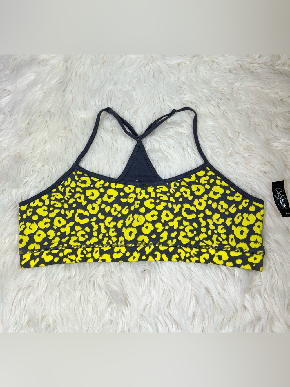 City Streets Neon Yellow & Gray Leopard Print Racerback Bralette Crop Top |
